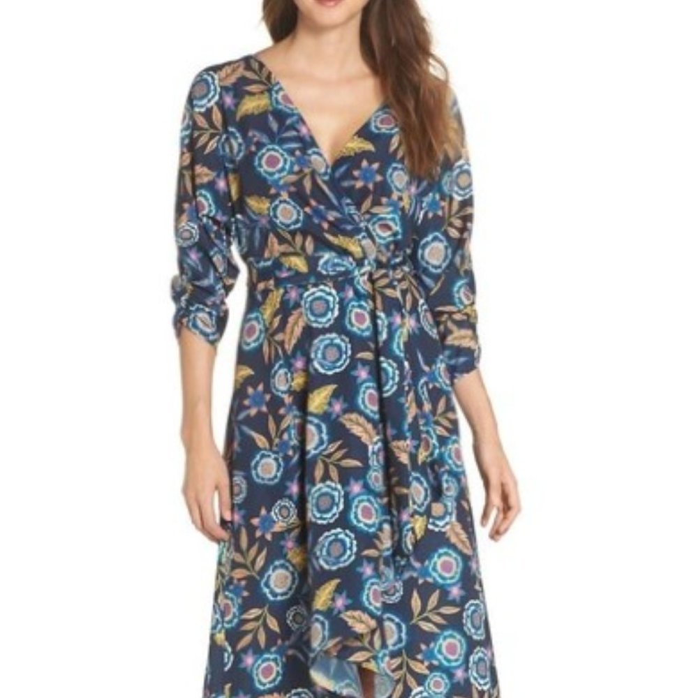 Eliza J High/Low Faux Wrap Dress in Navy 14